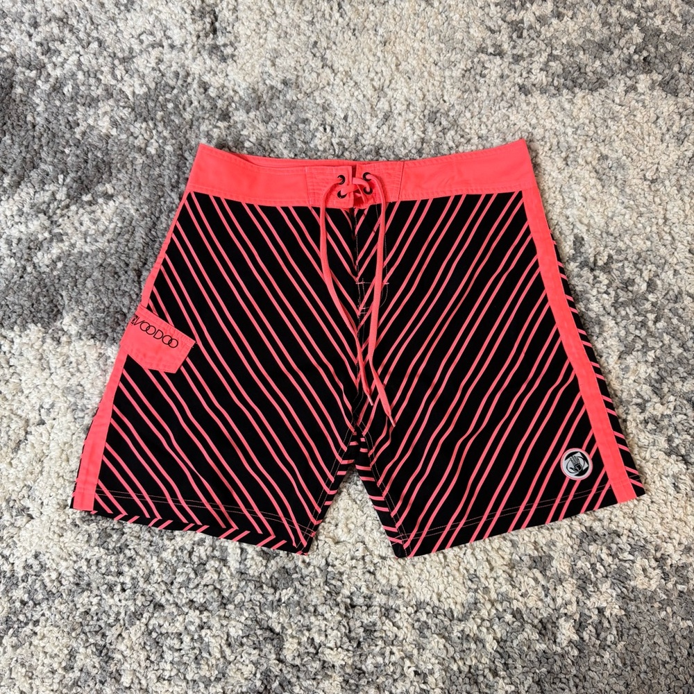 Voodoo, Men’s Neon Pink & Black Striped Swim Board Shorts, US Size: 34